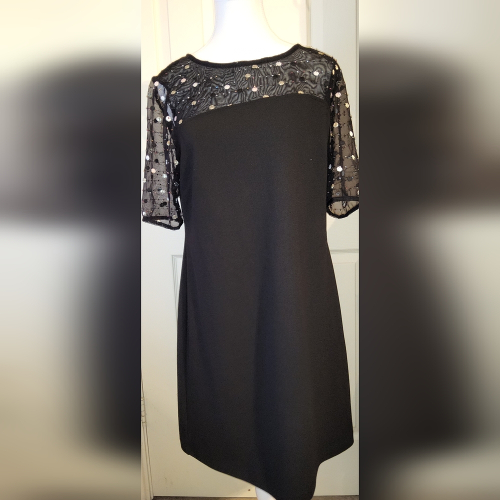 Nina Leonard Black and White Embellished Sheath Mini Dress